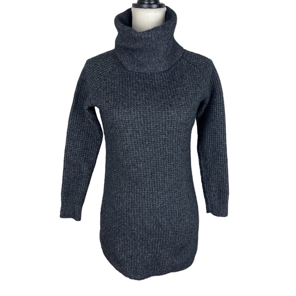 Toad & Co. Waffle Knit Gray Turtleneck Sweater Lambswool 3/4 Sleeves Size Small